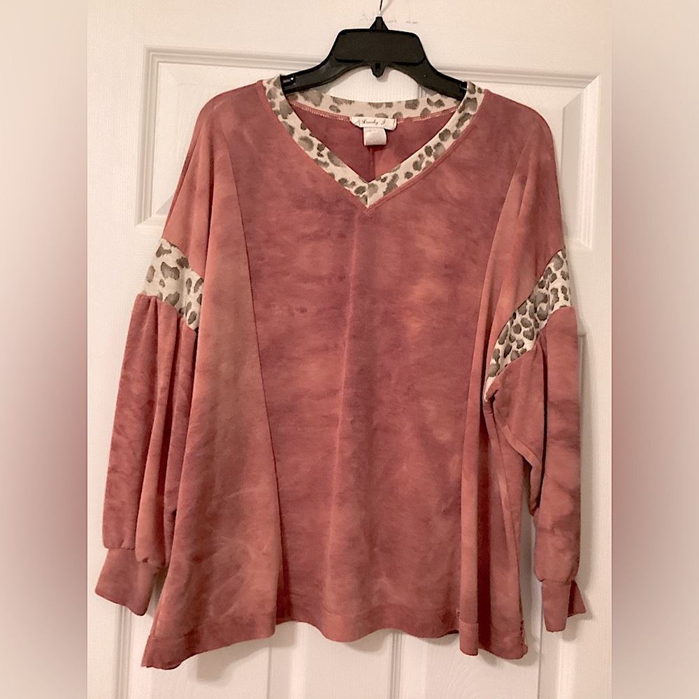 Lovely J, Tie Dye, Distressed, Rust Red Color, Leopard Print, Small